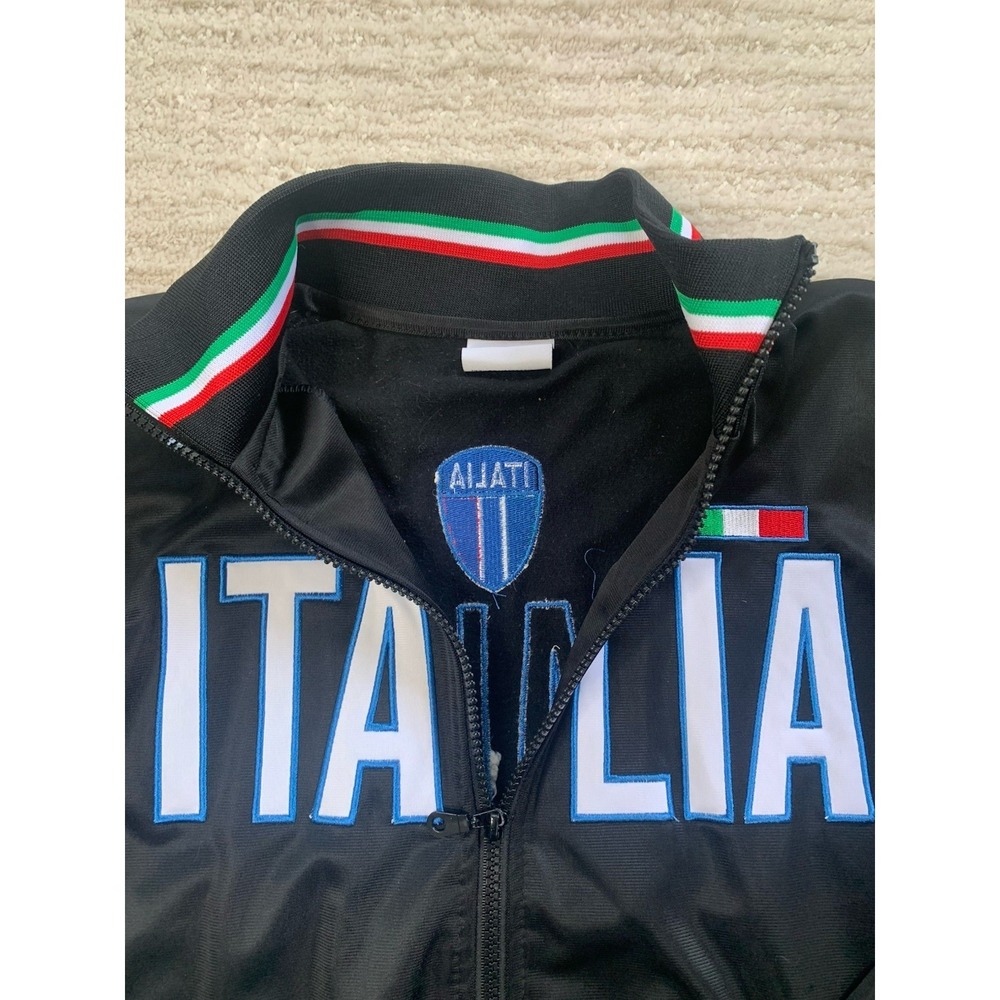 Italia Mens L Black Soccer Track Jacket Italy Crest Full Zip Warm Up NWOT Retro - Picture 4 of 13